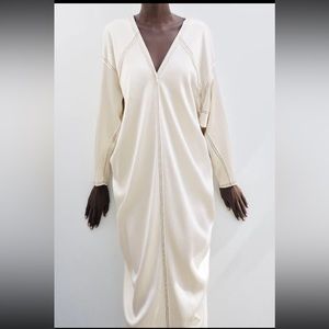 ZARA WOMAN V-NECK SATIN DRESS WITH TOPSTITCHING🔥🔥🔥